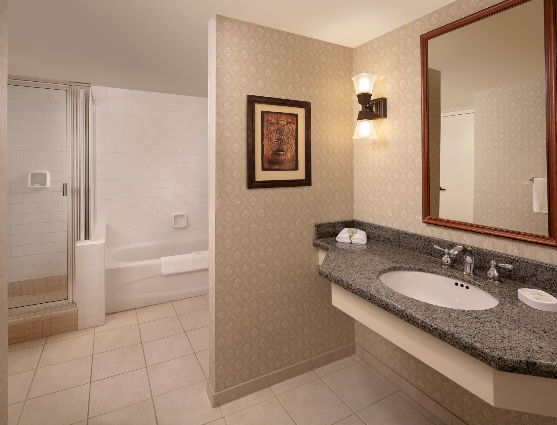 Soaker tub and separate shower in Junior Suite